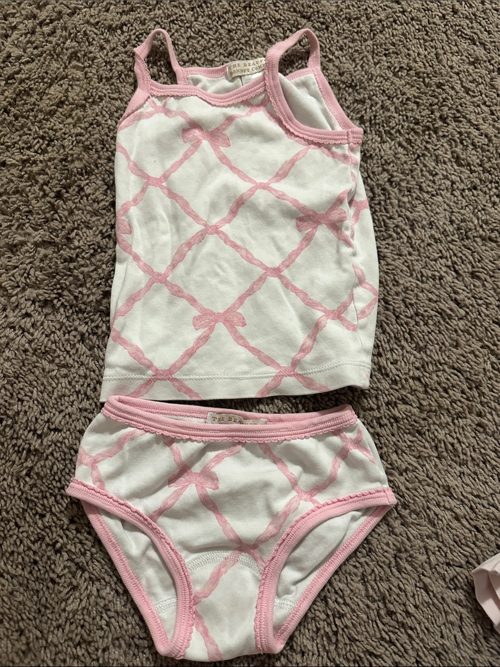 TBBCGirls Pink Bow Lattice Tank & Brief Set